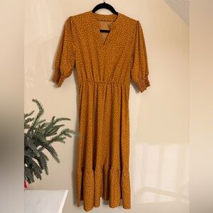 Polka Dot Midi Dress in Mustard